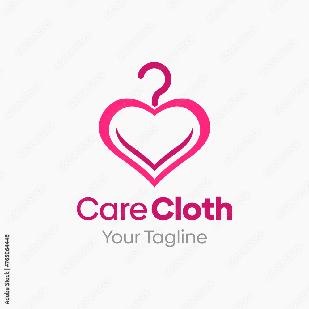 Illustration Vector Graphic Logo of Care Cloth. Merging Concepts of a Hanger Fashion and Heart or love Symbol. Good for Fashion Industry, Business Laundry, Boutique, Garment, Tailor and etc