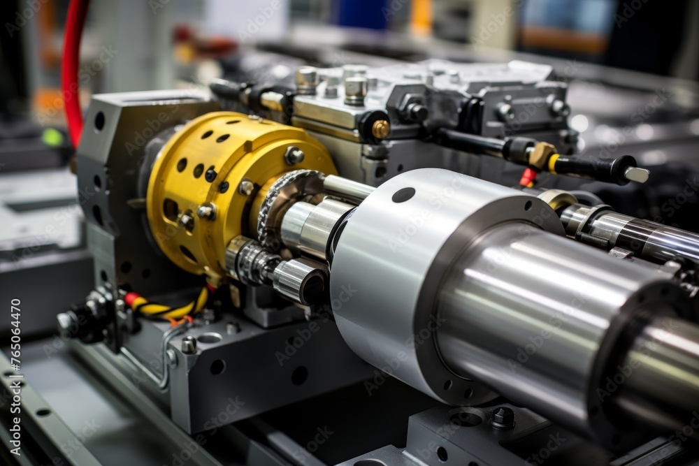 An intricate look at a pneumatic cylinder in its typical industrial environment An intricate look at a pneumatic cylinder in its typical industrial environment
