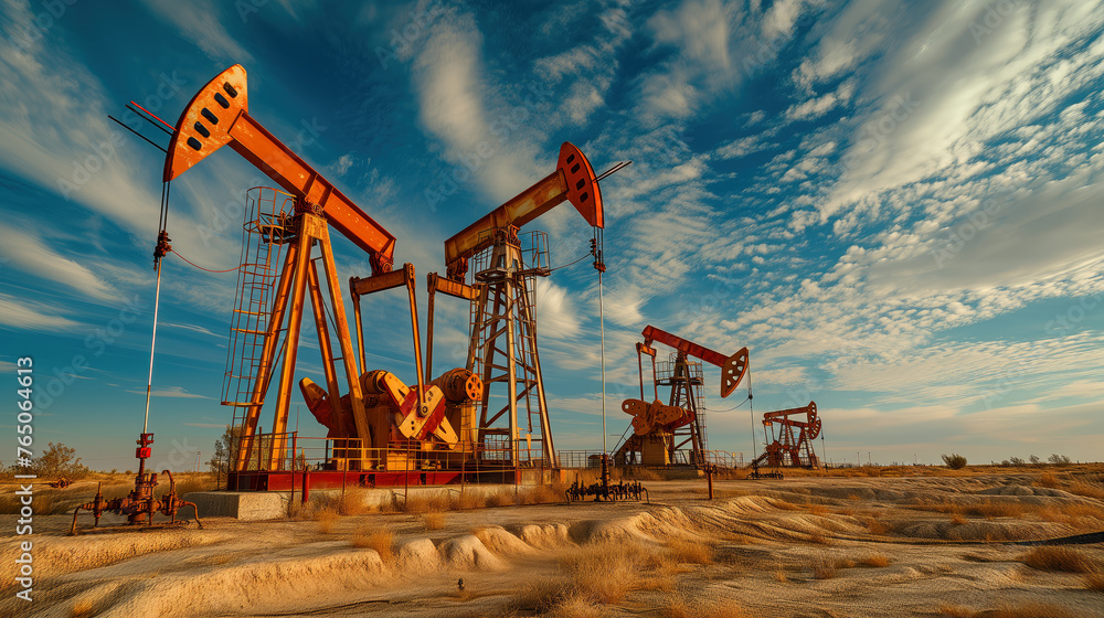 Fototapeta premium Golden Hour Oil Extraction Landscape