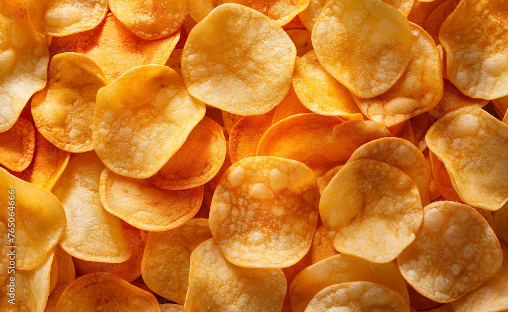 Crispy Crunch: Close-Up of Potato Chip Abundance Crispy Crunch: Close-Up of Potato Chip Abundance