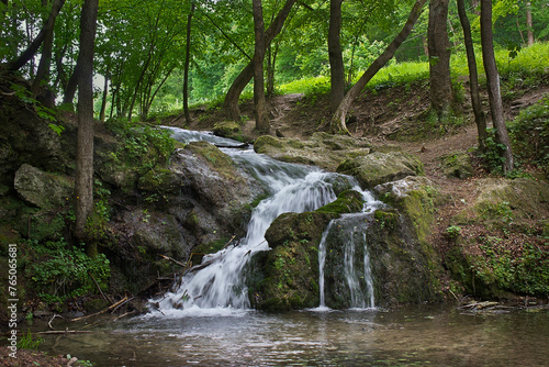 landscape with a stream and waterfall in the forest
