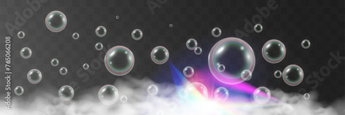 Air bubbles on a transparent background. Soap foam vector illustration.	
