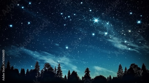 Shooting star brightens dark blue starry night sky with galaxy lights and falling meteorite © Aliaksandra