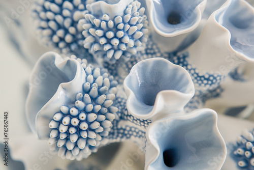 Porcelain Coral Sculpture, in white and blue