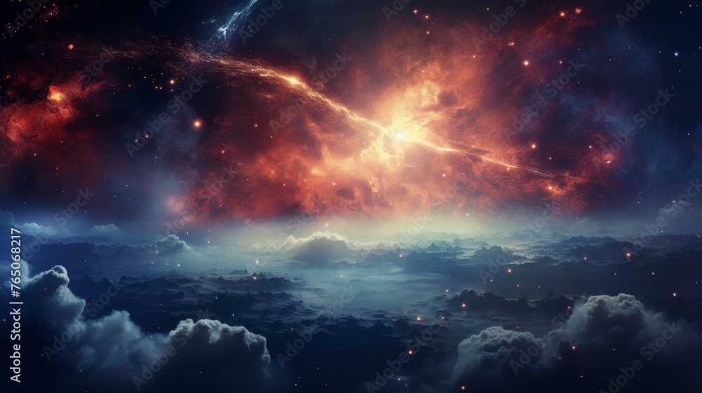 Vibrant galactic nebula in the cosmos stellar night sky, universe astronomy and supernova scene