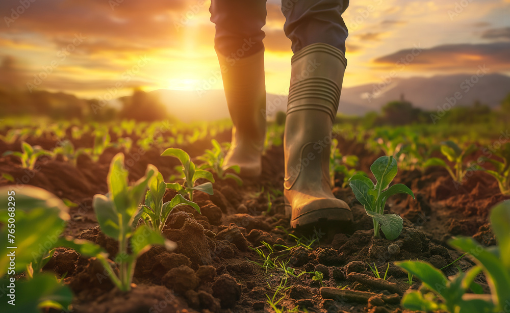 Sunset Farming: Tending Crops in Rubber Boots Sunset Farming: Tending Crops in Rubber Boots