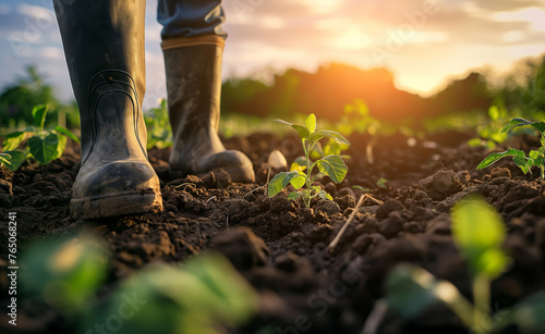 Sunset Farming: Tending Crops in Rubber Boots