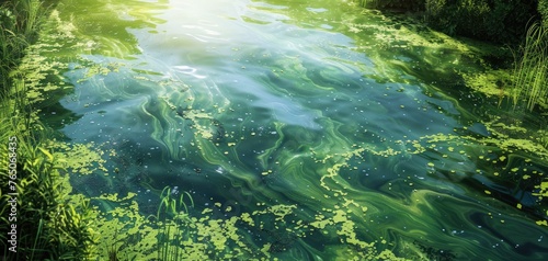 Visualize a method for safely removing excess nutrients from bodies of water to prevent algal blooms, solid color background photo