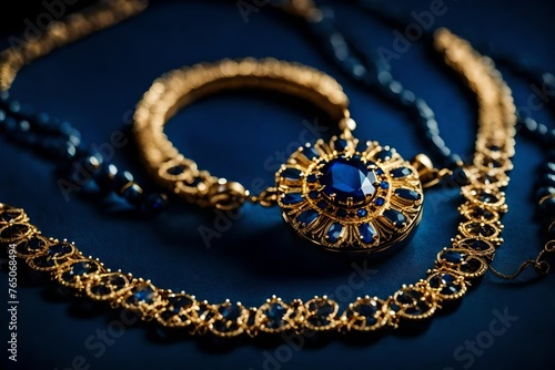  modern golden necklace for girl on blue background