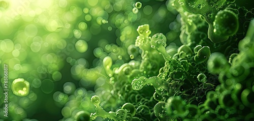 Utilizing algae in wastewater treatment to purify water and produce biofuels. Algal biotechnology, solid color background photo
