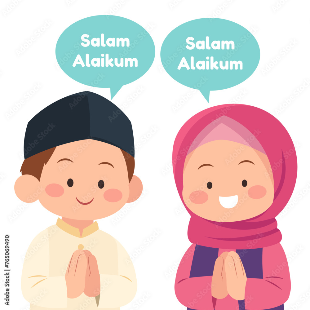 Two small children, a boy and a girl, were saying hello Two small children, a boy and a girl, were saying hello