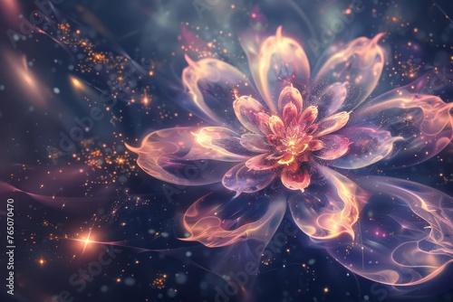 Cosmic Blossom Abstract Space Flower Explosion - Digital Art Illustration of a Supernatural Bloom