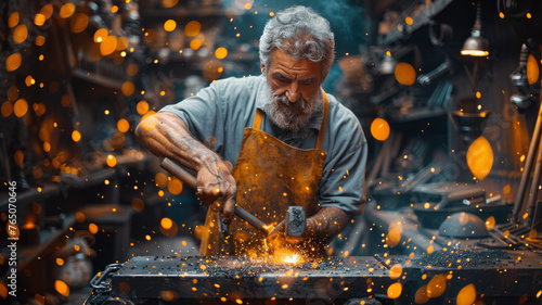 Master blacksmith crafting metal with fiery precision.generative ai