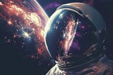 Cosmic Reflections Astronaut Contemplating the Infinite Universe Reflected in a Space Helmet, Digital Art Sci-Fi Theme