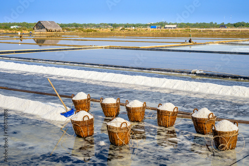 Scene of salt fields preparing for harvest in Ly Nhon, Can Gio district of Ho Chi Minh City, Vietnam