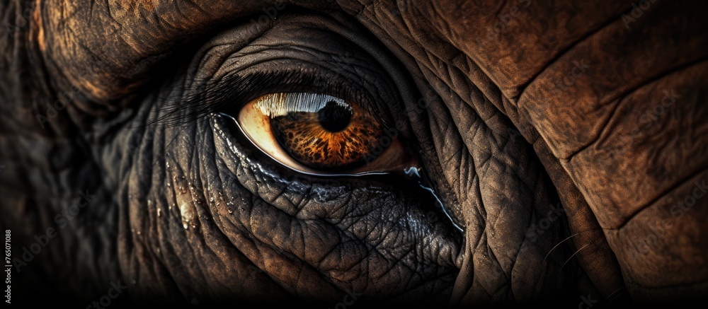 Close-up view of an elephant's eye showing the pupil clearly, set against a neutral gray background Close-up view of an elephant's eye showing the pupil clearly, set against a neutral gray background