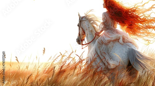 elegance unbridled  a woman s serene ride on a white steed