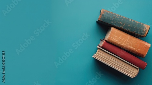 Books on a blue background