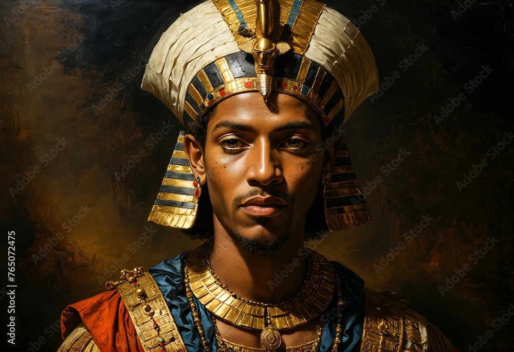 Pharaoh, king of Egypt in golden traditional costume