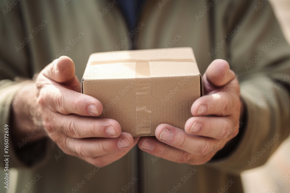 generated illustration of man holding brown cardbox box generated illustration of man holding brown cardbox box
