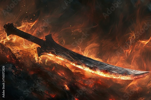 Weathered Ancient sword fantasy weapon. Iron metal. Generate Ai