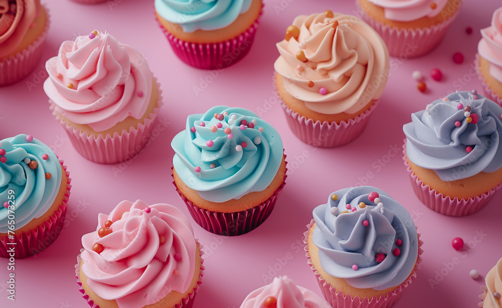 Close Up of Cupcakes on Pink Background Close Up of Cupcakes on Pink Background