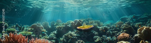4K vibrant coral reef, bustling marine life, wide-angle, crystal-clear detail, underwater paradise