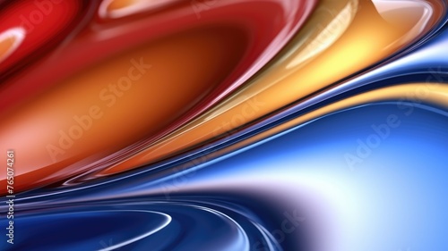 The close up of a glossy liquid surface abstract in red  yellow  and blue colors with a soft focus. 3D illustration of exuberant. generative AI