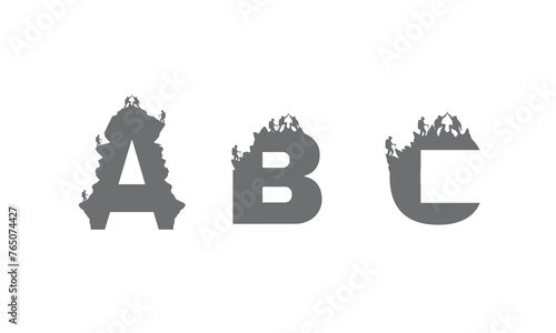 a,b,c,d,e,f,g,h,i,j,k,l,m,n,o,p,q,r,s,t,u,v,w,x,y,z Set of nine mountain travel emblems. Camping outdoor adventure emblems, badges and logo patches. Mountain tourism, hiking. Forest camp labels in vin