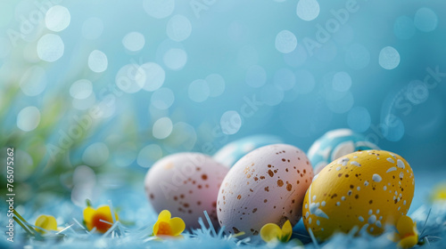 Easter card with egg on wooden background, Generative AI, © Milena