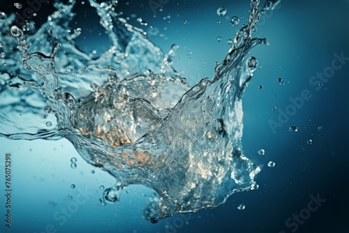 Close up falling drop of clear water with waves splash purity liquid reflection transparent macro photography impact purity aqua bubble drink ecology nature background hygiene abstract blue flow pour