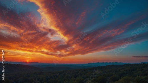 Vibrant fantasy panoramic sunset sky - Gradient rich colors - beautiful summer sunset or sunrise sky. AI generated