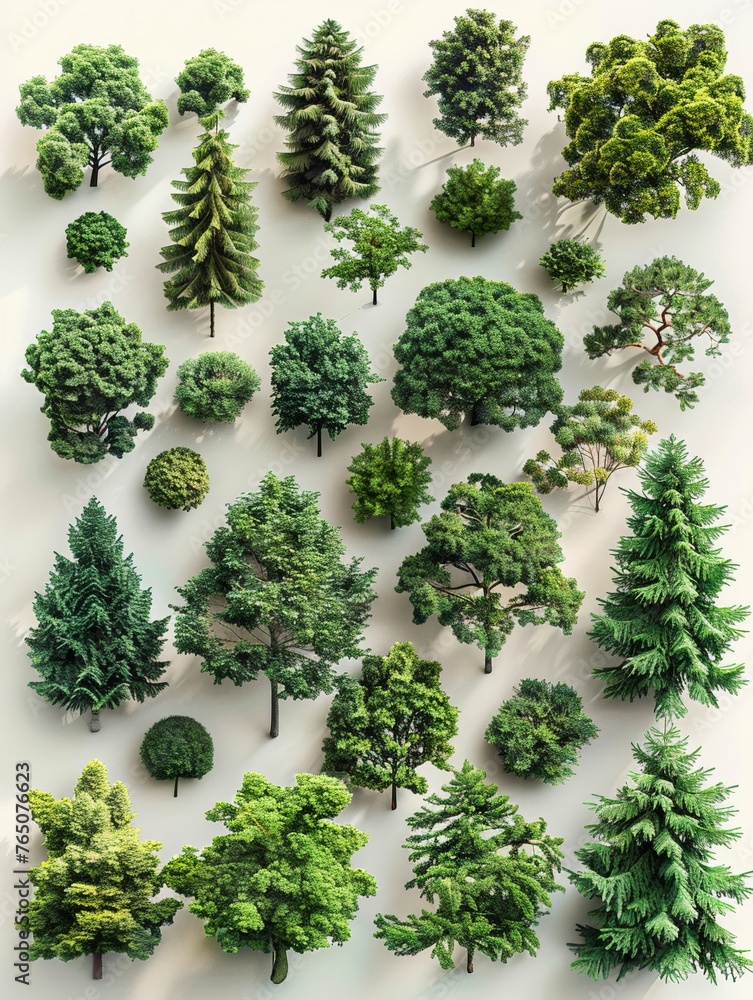 Assorted trees and bush collection dense foliage soft light Assorted trees and bush collection dense foliage soft light