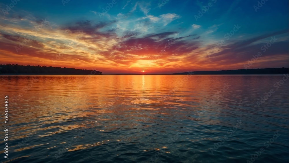 Obraz premium Vibrant fantasy panoramic sunset sky - Gradient rich colors - beautiful summer sunset or sunrise sky. AI generated
