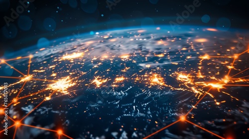 This image visualizes the concept of global network connectivity with glowing data points and lines crisscrossing over the Earth, highlighting the interconnected nature of modern communication.