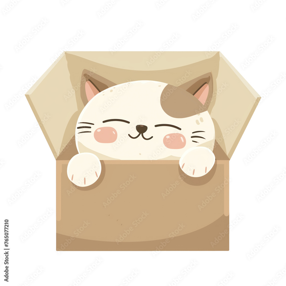 Cute cat looking out of cardboard box illustration