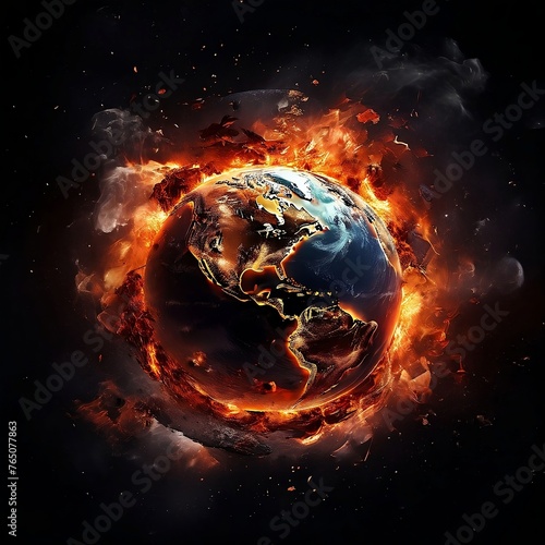 burning earth in space on black background transformed World Environment Day