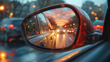 cars moving in the rear-view mirror, street view, dynamic,generative ai