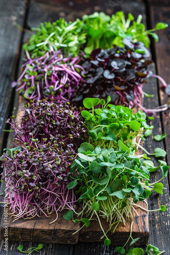 Fresh microgreens on a plate, healthy eating concept, Generative AI,