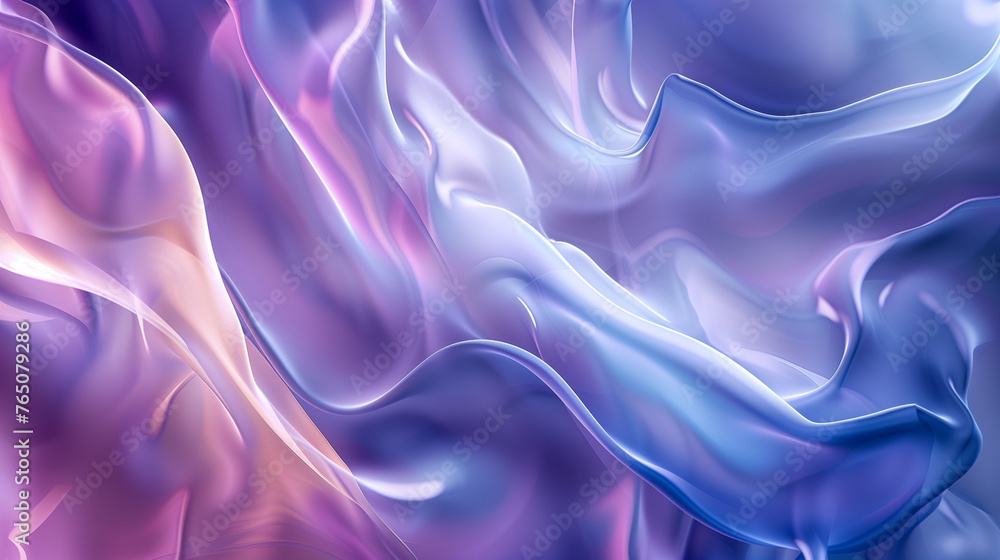 Obraz premium background of soft purple, pink and blue colors, blended smoothly to create a serene effect. The texture appears liquid or silky, and the flowing lines and curves