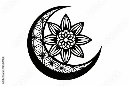 flower of life crescent moon, vector, elegant, for laser cutting, black and white
