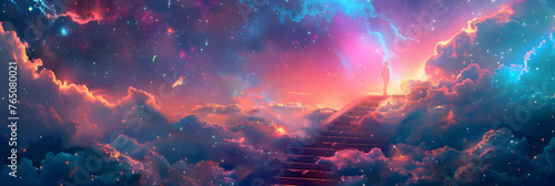 Stairway to heaven in vibrant celestial dreamscape.