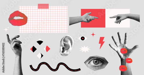 Halftone  elements for collage. Isolated background. Vintage illustration with dotted pop art. To use poster, sosial media