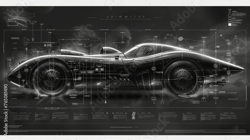 a detailed engineering blueprint of the 1970 batmobile,generative ai