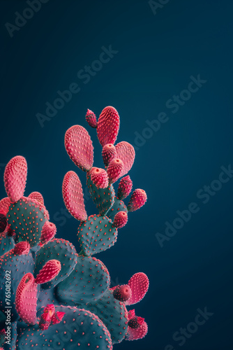 green and pink cactusreen and pink cactus on blue background, copy space on blue background, copy space © PixelCharm