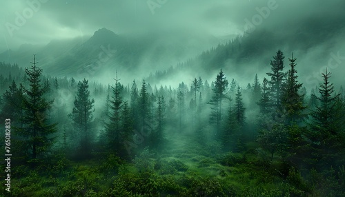 Misty Vintage Woods A Retro-Inspired Journey Through Fir Forest © Animager