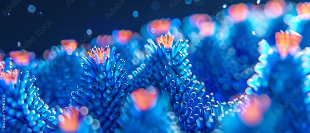several blue-orange blossoms with water droplets on top several blue-orange blossoms with water droplets on top