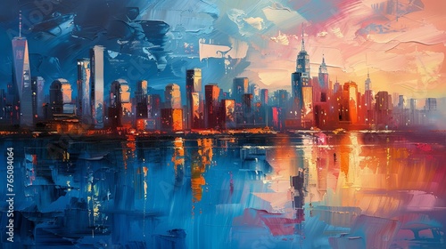 city skyline painting