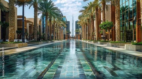 Our image captures Dubai's skyline with high-rise skyscrapers and modern architecture, surrounded by luxurious hotels and apartments