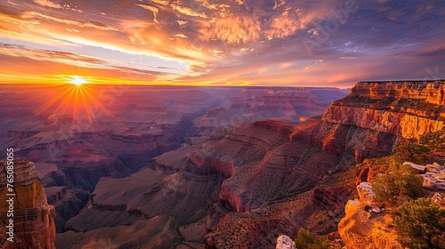 Explore nature's masterpiece. Our image captures the splendor of the Grand Canyon with its mighty canyons and vibrant sunsets, with nearby hotels and campgrounds for convenience